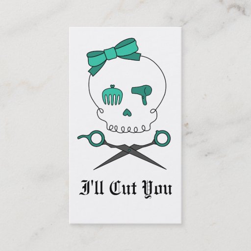 Customizable Hair Stylist Skull & Scissor Crossbones -Turquoise Business Card