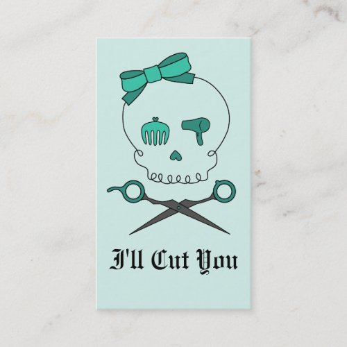 Hair Stylist Skull &amp; Scissor Crossbones -Turquoise Business Card Templates