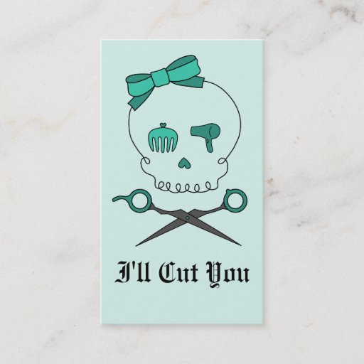 Customizable Hair Stylist Skull &amp; Scissor Crossbones -Turquoise Business Card Templates
