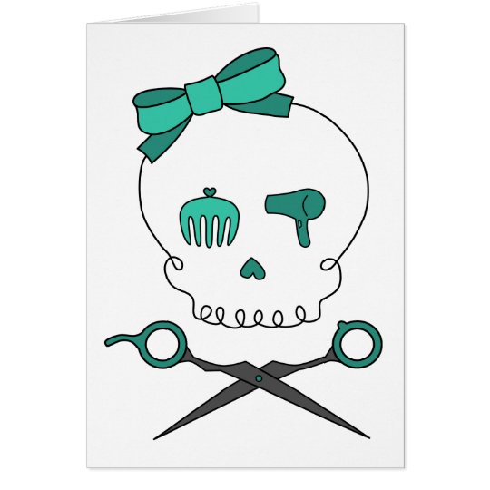 Hair Stylist Skull & Scissor Crossbones -Turquoise Card