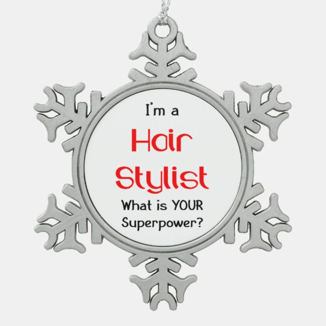 Hair stylist snowflake pewter christmas ornament (Front)