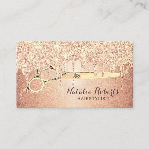 Hair Stylist Stylish Rose Gold Drips Beauty Salon Business Card
