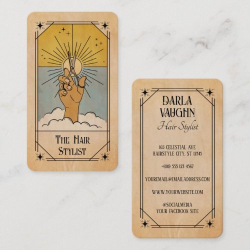 Hair Stylist Tarot Card Illustration Celestial Sun