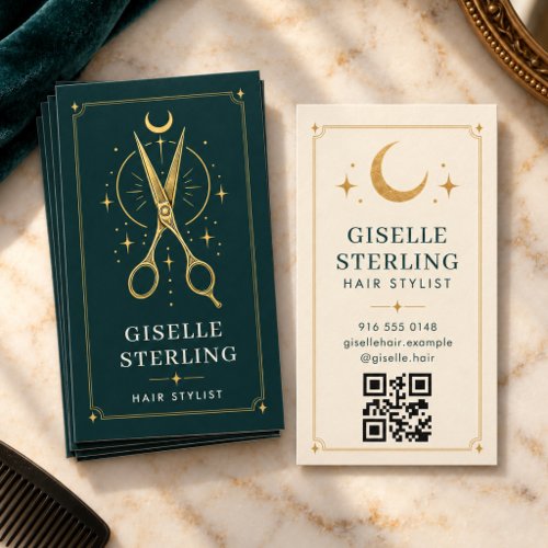 Hair Stylist Tarot Scissors QR Code Business Card