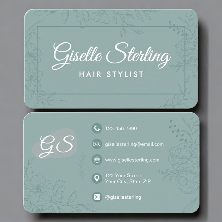 Hair Stylist Teal Green Floral Business Card