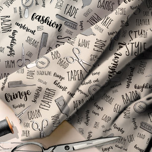 Hair Stylist Text and Tools Black ID749 Fabric
