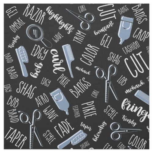 Hair Stylist Text and Tools Blue2 ID749 Fabric