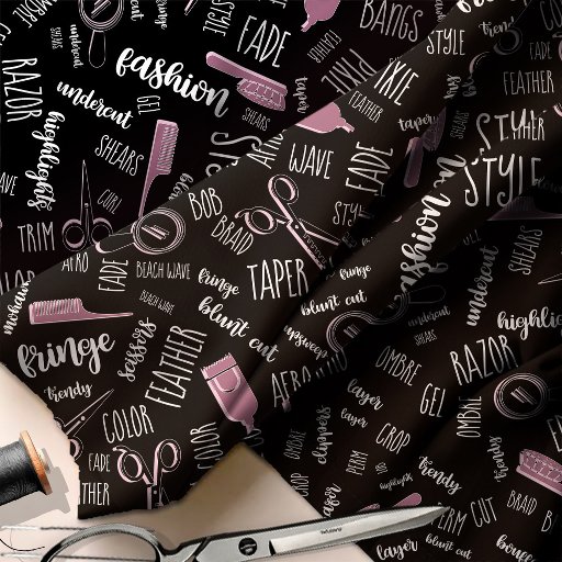 Hair Stylist Text and Tools Pink11 ID749 Fabric