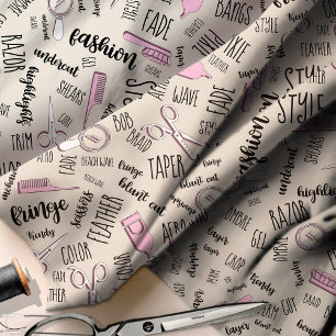 Hair Stylist Text and Tools Pink2 ID749 Fabric