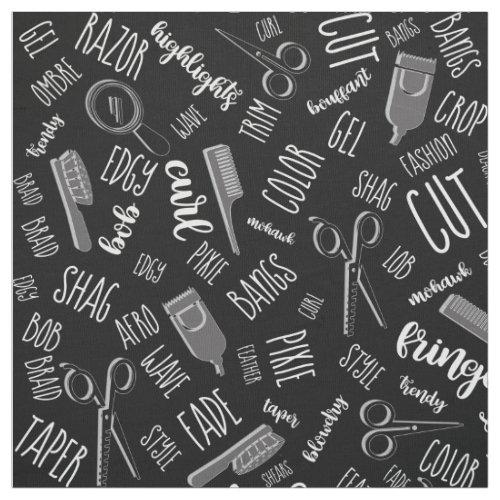 Hair Stylist Text and Tools White ID749 Fabric