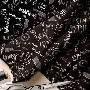 Hair Stylist Text and Tools White ID749 Fabric