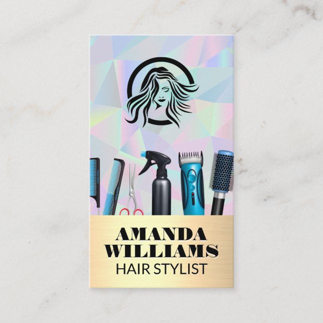 Hair Stylist Tools | Beauty | Gold | Iridescent  Business Card (Front)