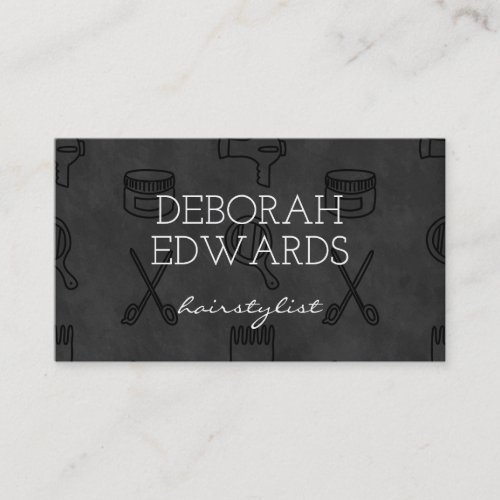 Hair Stylist Tools Chalkboard Background Business Card
