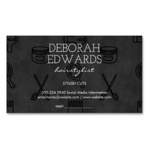 Hair Stylist Tools Chalkboard Background Business Card Magnet