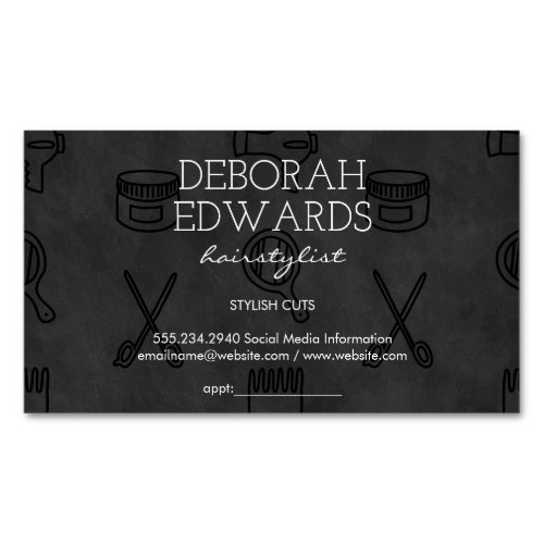 Hair Stylist Tools Chalkboard Background Business Card Magnet