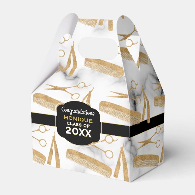 Hair Stylist Tools Graduation Party Favor Boxes (Front Side)
