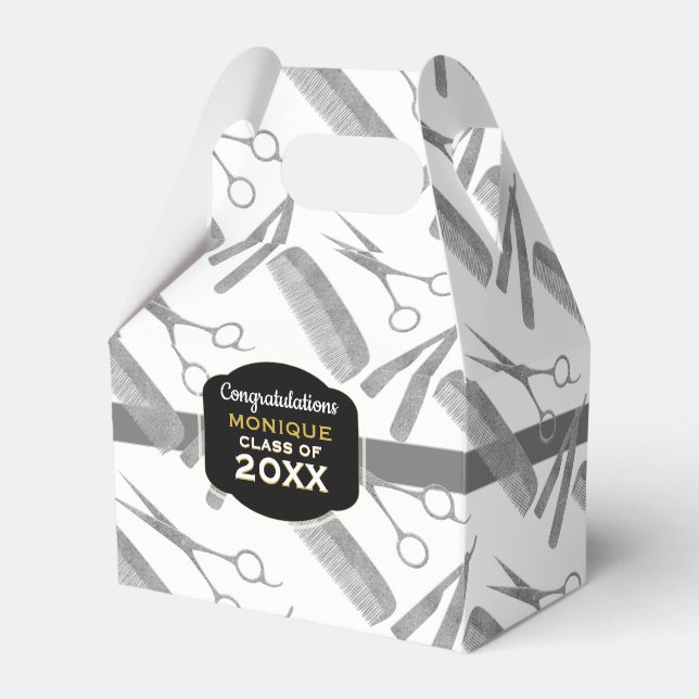 Hair Stylist Tools Graduation Party Favor Boxes (Front Side)