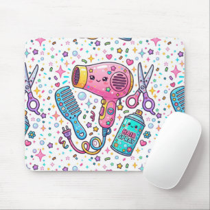 Hair Stylist Tools in Kawaii Art Style Mouse Pad