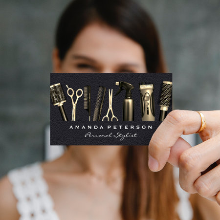 Hair Stylist Tools | Leather Business Card
