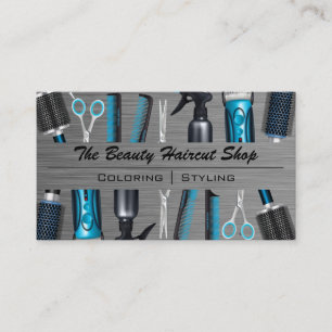 Hair Stylist Tools   Metallic Brushed Business Card