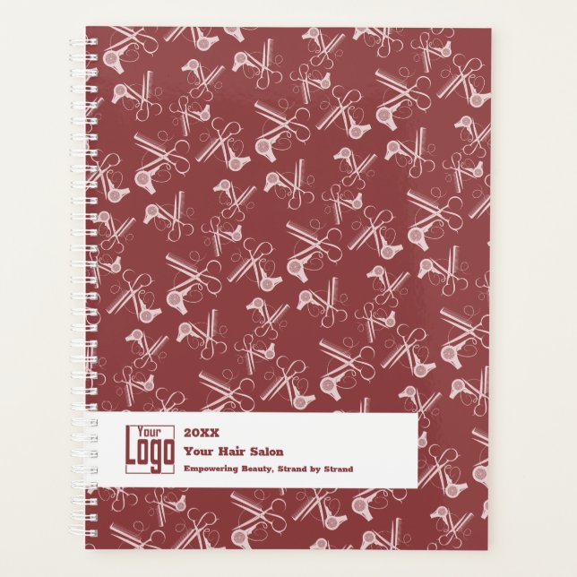 Hair Stylist Tools Pattern Burgundy Pink White Planner (Front)