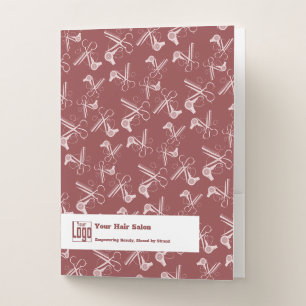 Hair Stylist Tools Pattern Burgundy Pink White Pocket Folder