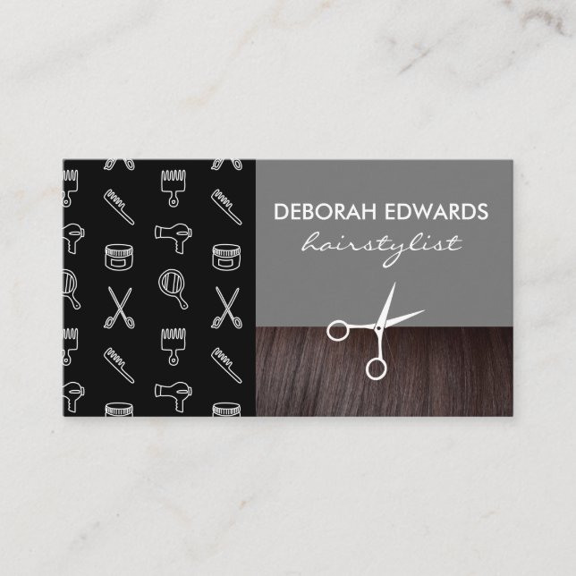 Hair Stylist Tools Pattern with Hair Business Card (Front)