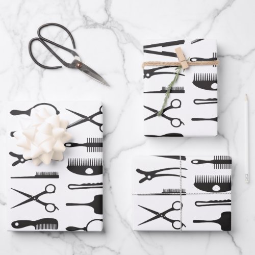 Hair stylist tools pattern wrapping paper sheets