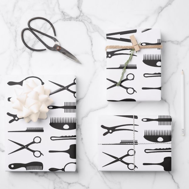 Hair stylist tools pattern wrapping paper sheets (Front)