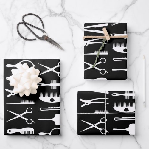 Hair stylist tools pattern wrapping paper sheets