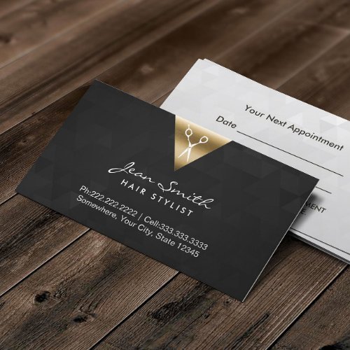 Hair Stylist Trendy Black  Gold Geometric Appointment Card
