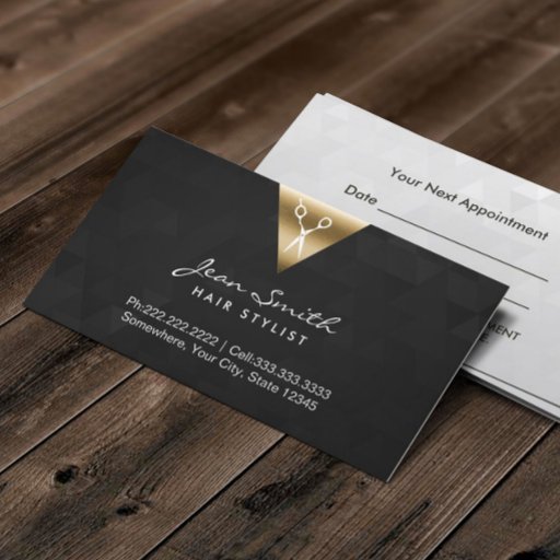 Customizable Hair Stylist Black &amp; Gold Geometric Triangles Business Card