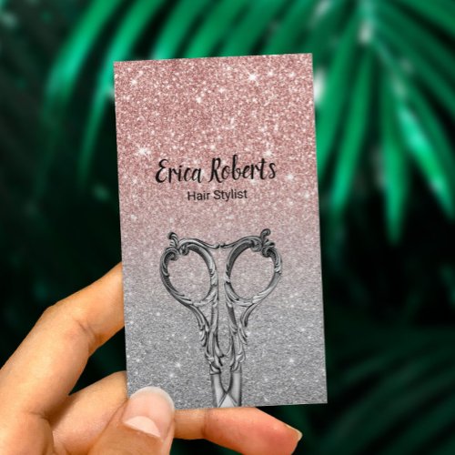 Hair Stylist Trendy Rose Gold  Silver Glitter Business Card