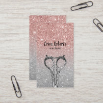 Hair Stylist Trendy Rose Gold & Silver Glitter Business Card