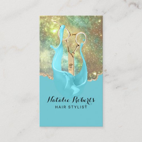 Hair Stylist Trendy Teal Gold Glitter Beauty Salon Business Card