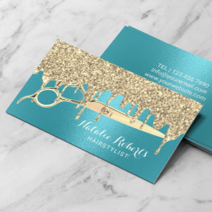 Hair Stylist Turquoise Gold Drips Beauty Salon Business Card