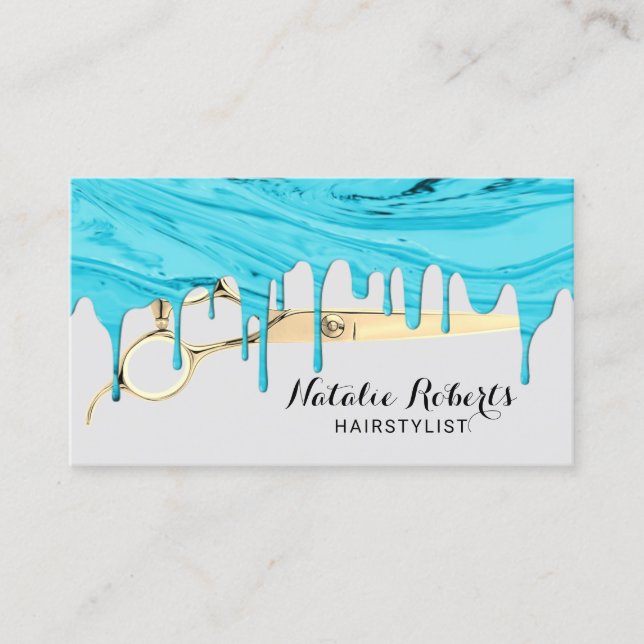 Hair Stylist Turquoise Marble Drips Beauty Salon Business Card (Front)