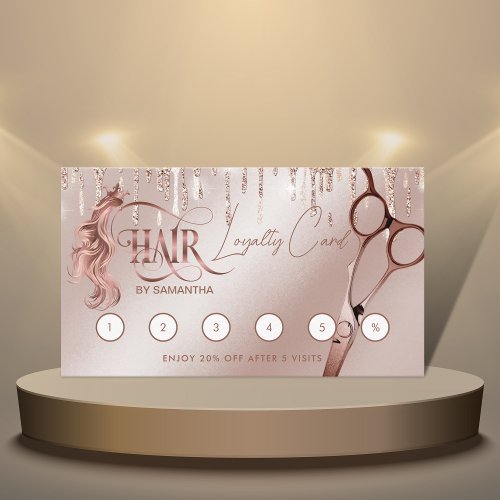 Hair stylist typography hair scissors Loyalty Business Card