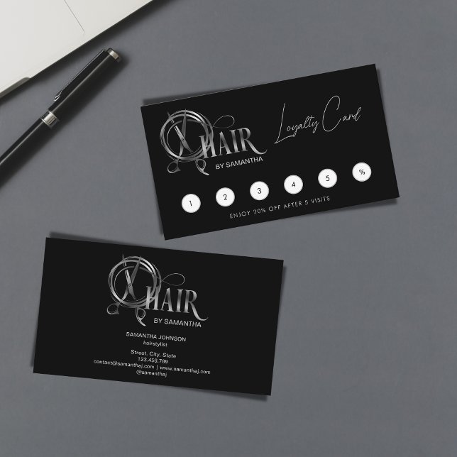 Hair stylist typography hair scissors Loyalty Business Card (Creator Uploaded)