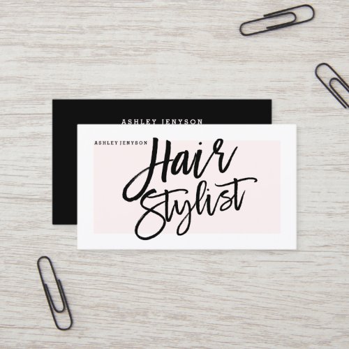 Hair stylist typography modern blush pink business card