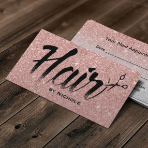 Hair Stylist Typography Rose Gold Glitter Modern Appointment Card