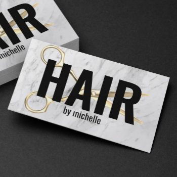 Hair Stylist Typography Trendy Marble Beauty Salon Business Card by BlackEyesDrawing at Zazzle