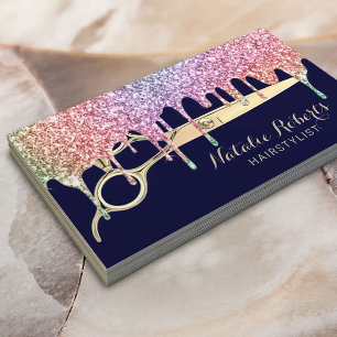 Hair Stylist Unicorn Drips Beauty Salon Navy Blue Business Card