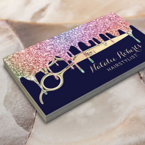 Hair Stylist Unicorn Drips Beauty Salon Navy Blue Business Card