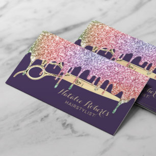 Hair Stylist Unicorn Drips Beauty Salon Purple Business Card