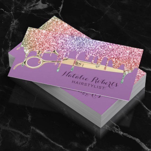 Hair Stylist Unicorn Drips Beauty Salon Purple Business Card (Creator Uploaded)