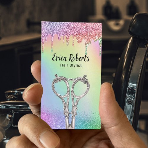 Hair Stylist Unicorn Glitter Drips Beauty Salon Business Card