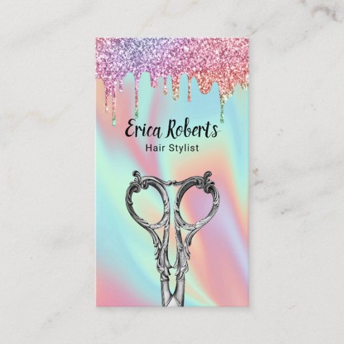 Hair Stylist Unicorn Glitter Drips Salon Business Card