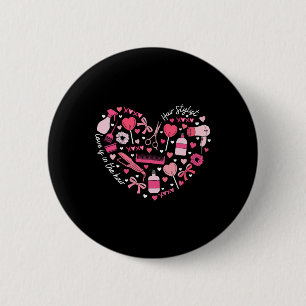 Hair Stylist Valentine's Day Heart Hairdresser Cos Button