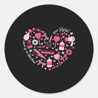 Hair Stylist Valentine's Day Heart Hairdresser Cos Classic Round Sticker